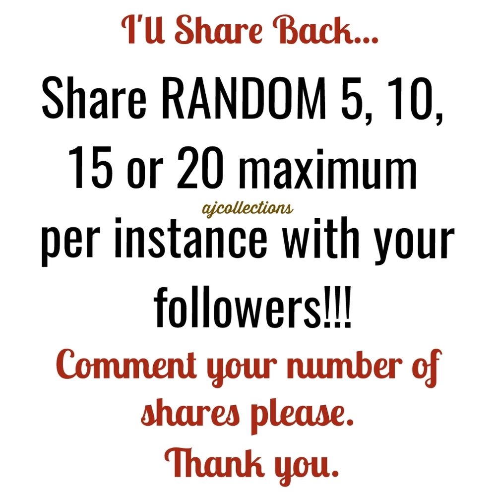 🎊SHARE RANDOMLY W/ UR FOLLOWERS.🎊 THEN COMMENT # OF SHARES.💖 TYSM!🎊